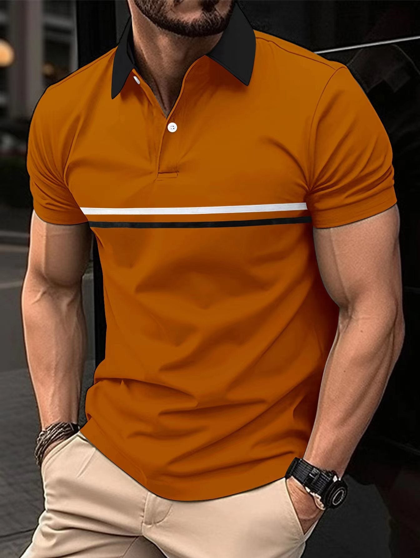 Sibrandt | Men's Color Block Orange T-Shirt - Stylish And Modern