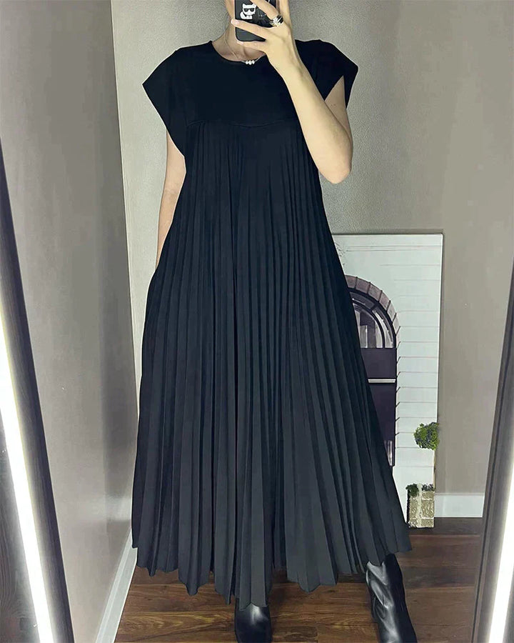 Short Sleeve Pleated Midi Dress Women