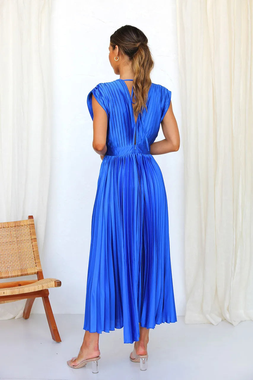 Flurina | Aisha Plunge Midi Dress With Pleats For Elegant Looks