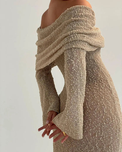 Anouk | Off Shoulder Knit Maxi Dress For Women