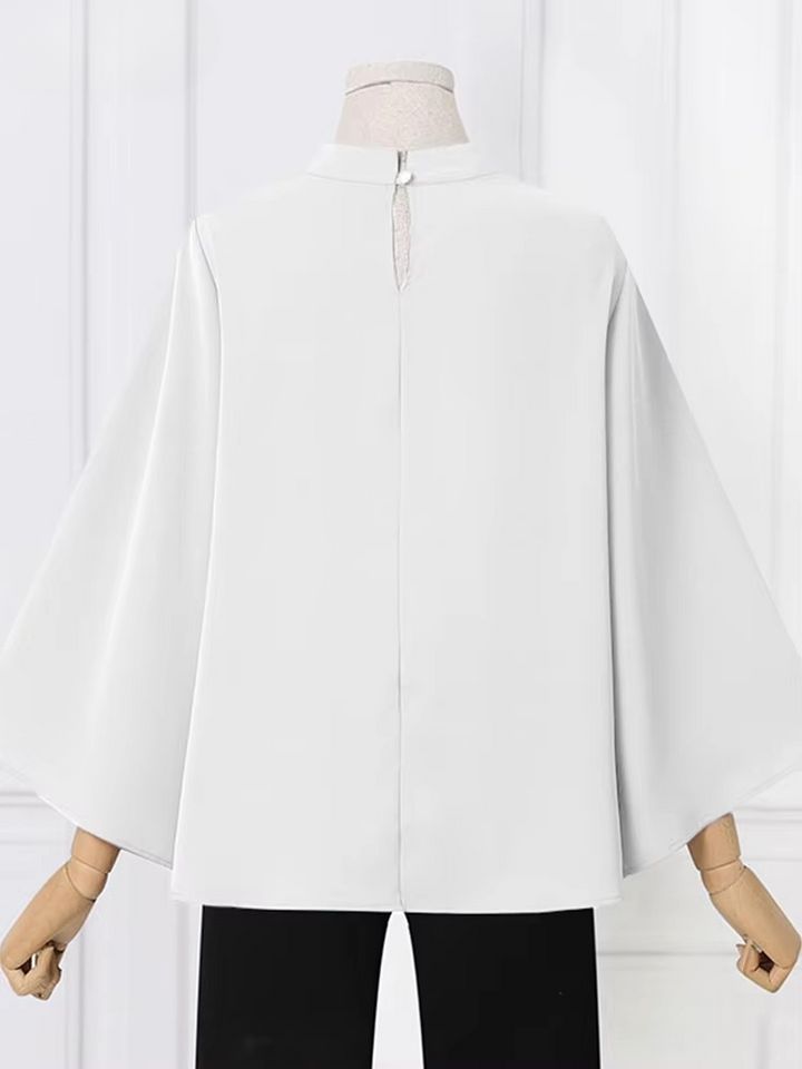 Blouse With Stand-Up Collar And Bell Sleeves