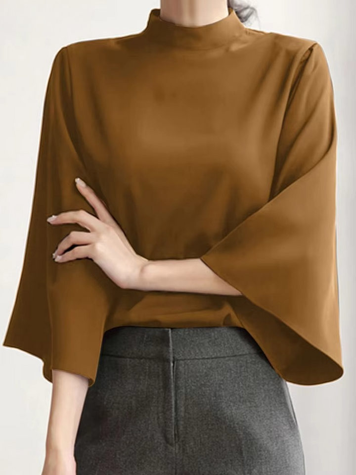 Blouse With Stand-Up Collar And Bell Sleeves