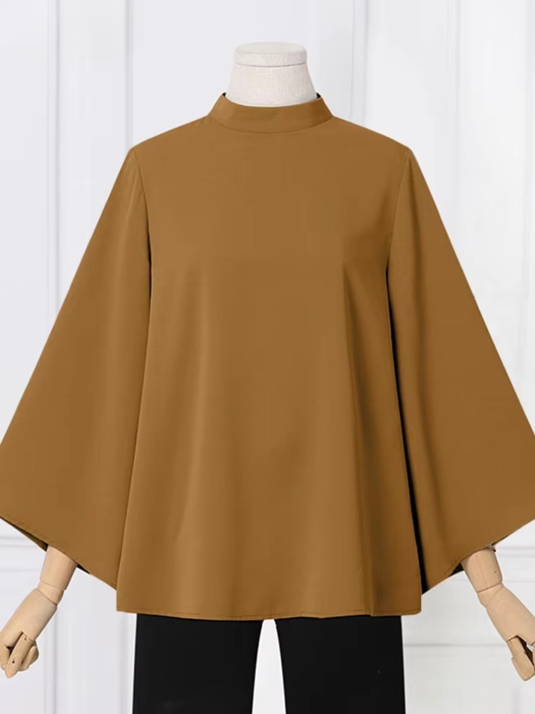 Blouse With Stand-Up Collar And Bell Sleeves