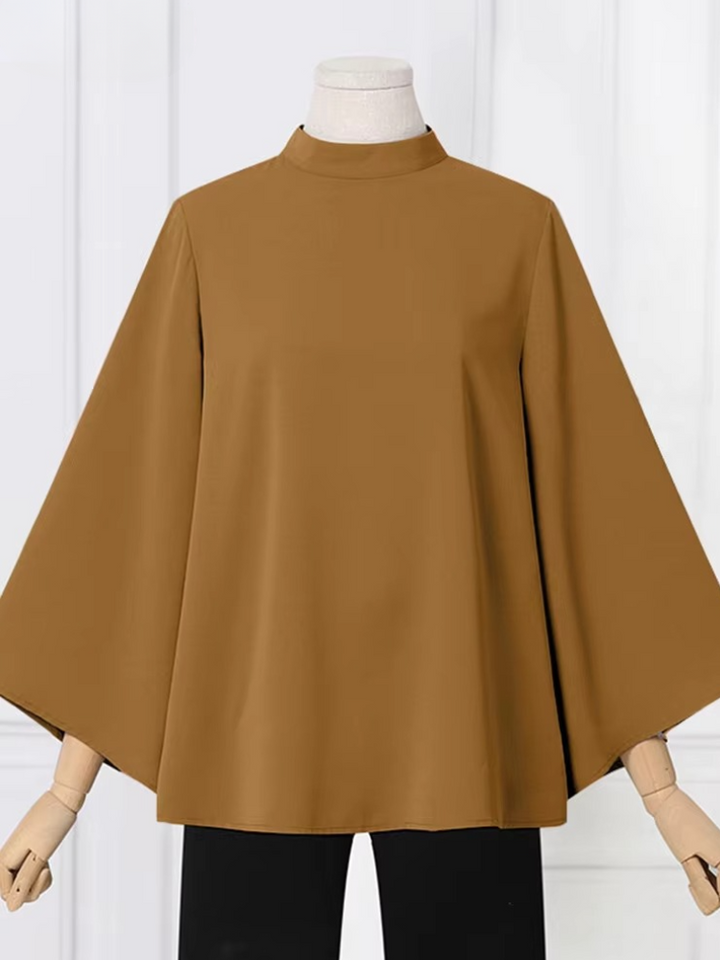 Blouse With Stand-Up Collar And Bell Sleeves