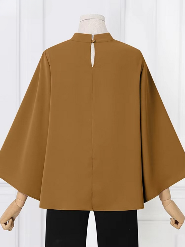 Blouse With Stand-Up Collar And Bell Sleeves