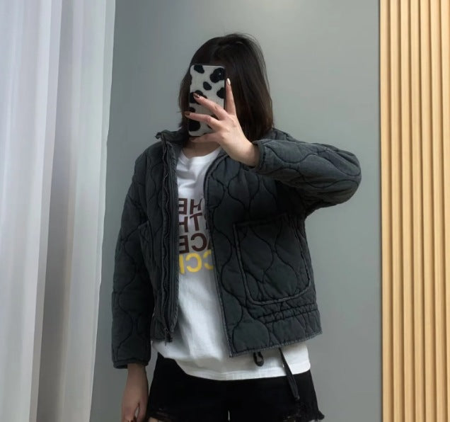 Quilted Jacket With Zipper And Pockets For Women