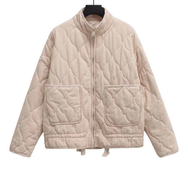 Quilted Jacket With Zipper And Pockets For Women
