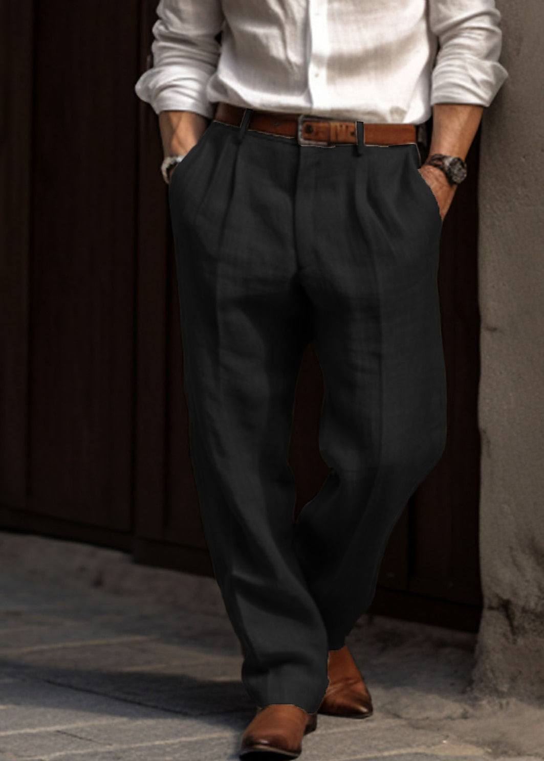 Men's Classic Trousers with Adjustable Waistband - Pants