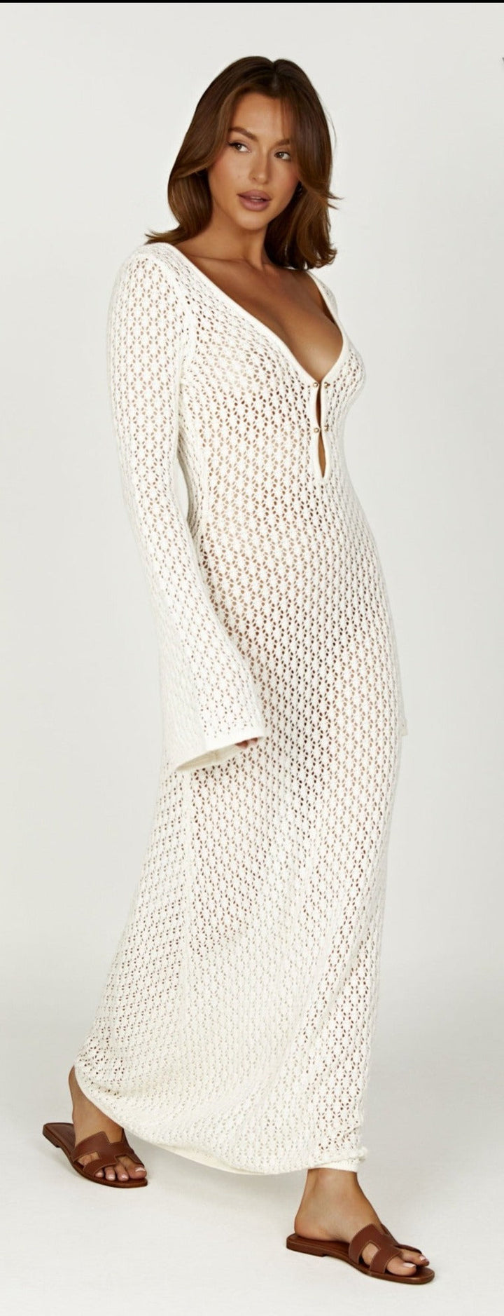 Long Crochet Beach Dress With Long Sleeves