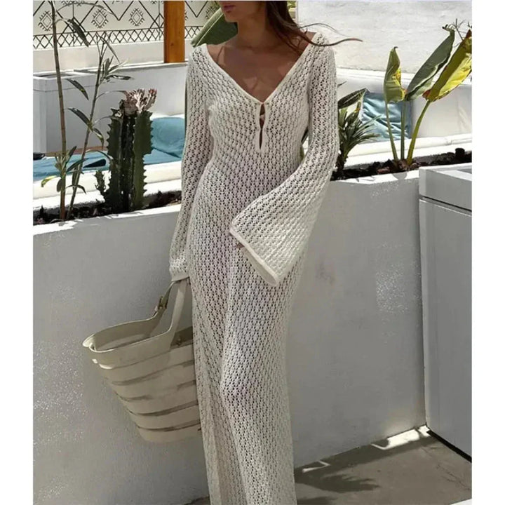 Long Crochet Beach Dress With Long Sleeves