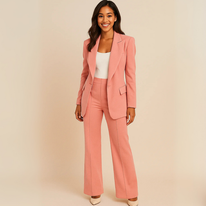 Blazer Pantsuit Women - Structured Blazer and Wide-Leg Trousers