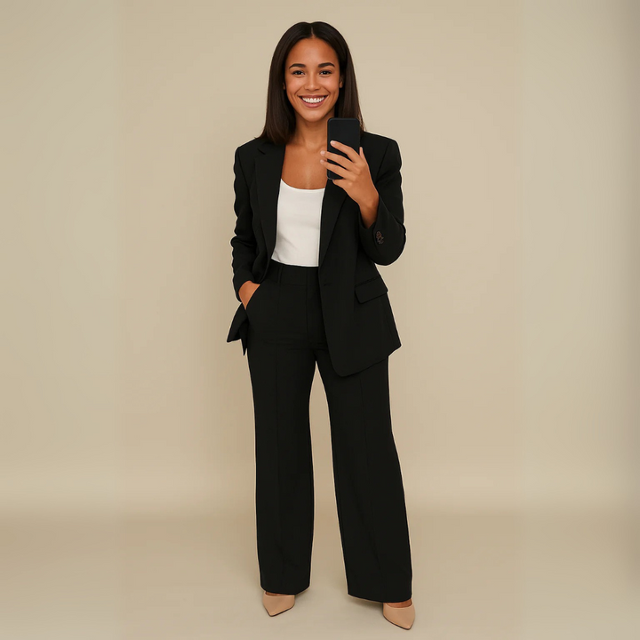 Blazer Pantsuit Women - Structured Blazer and Wide-Leg Trousers
