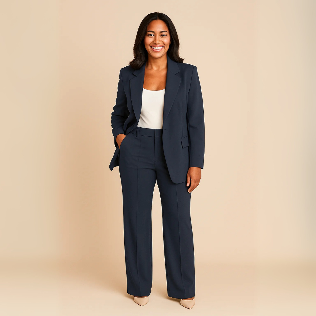 Blazer Pantsuit Women - Structured Blazer and Wide-Leg Trousers
