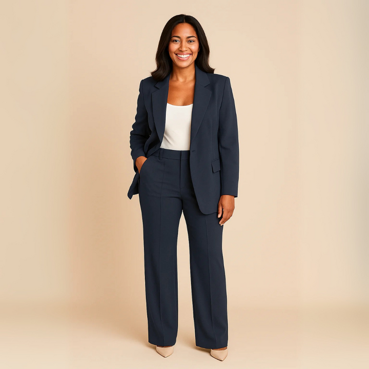 Blazer Pantsuit Women - Structured Blazer and Wide-Leg Trousers