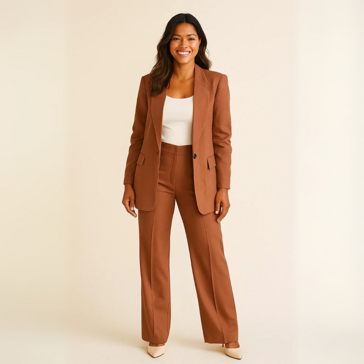 Blazer Pantsuit Women - Structured Blazer and Wide-Leg Trousers