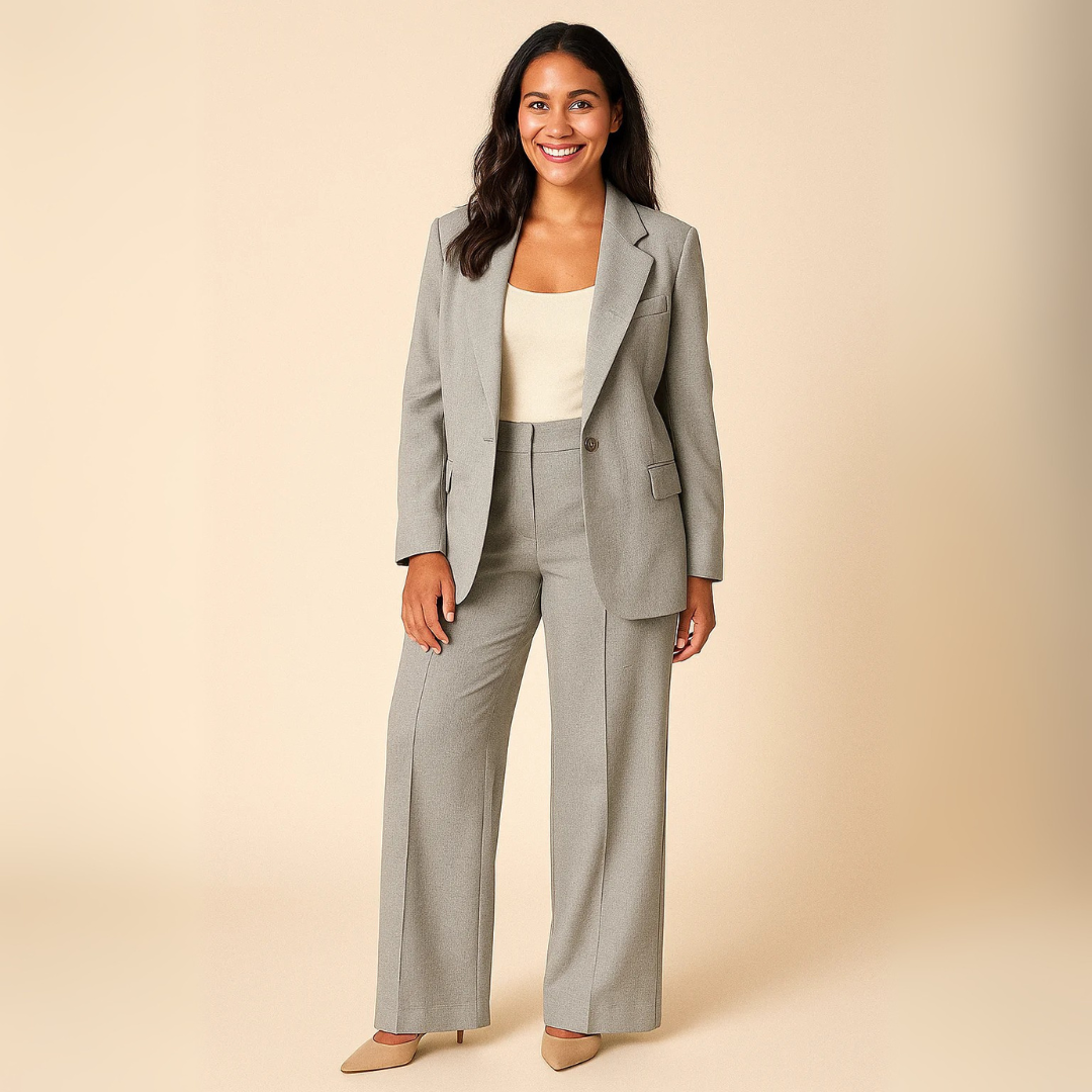 Blazer Pantsuit Women - Structured Blazer and Wide-Leg Trousers