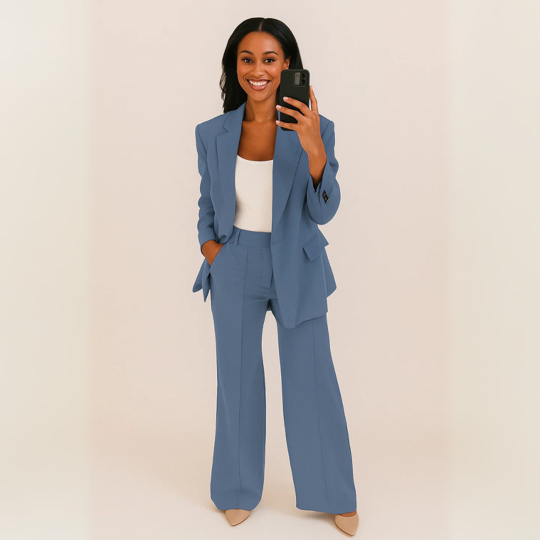 Blazer Pantsuit Women - Structured Blazer and Wide-Leg Trousers