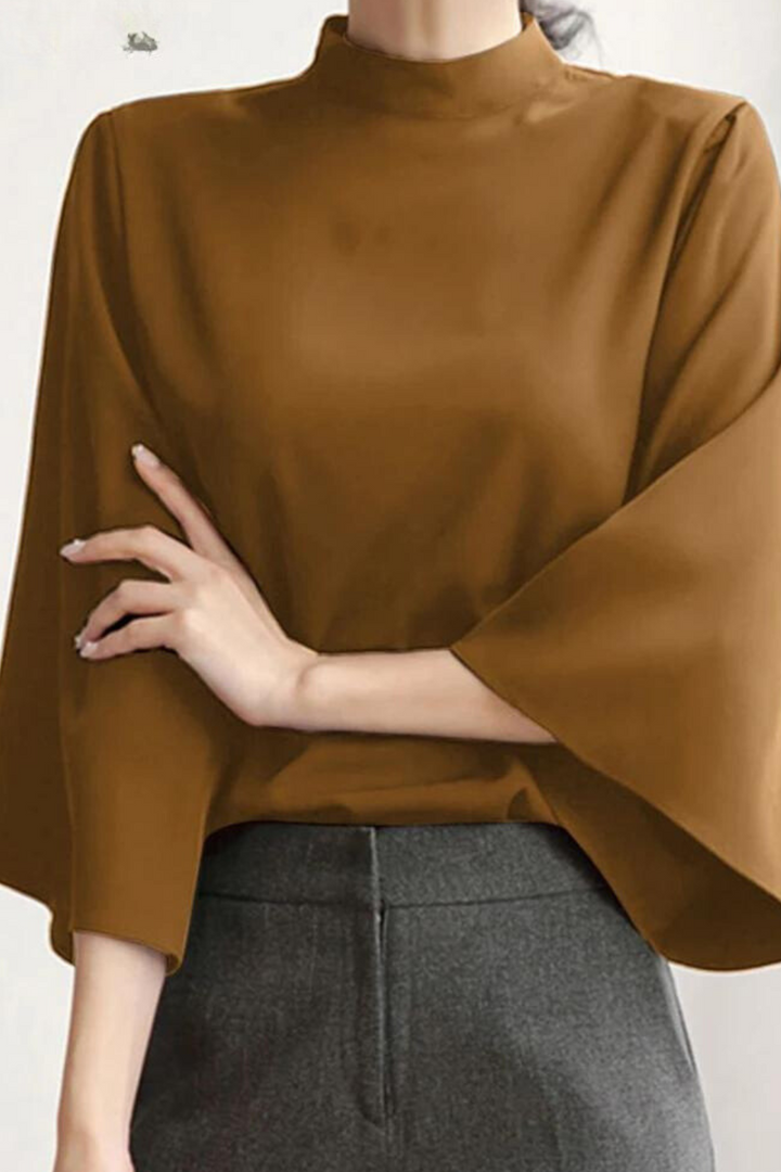 Blouse With Stand-Up Collar And Bell Sleeves