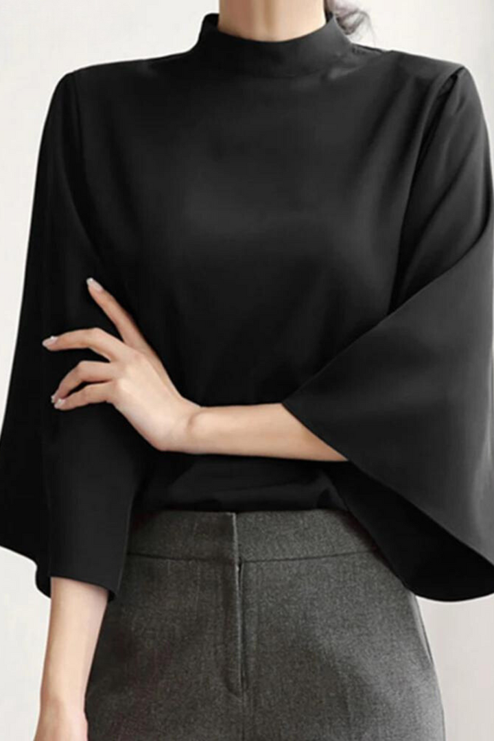 Blouse With Stand-Up Collar And Bell Sleeves