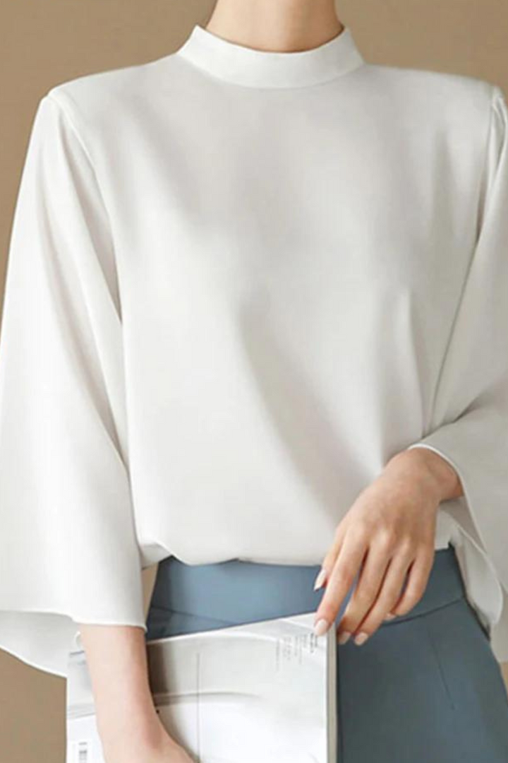 Blouse With Stand-Up Collar And Bell Sleeves