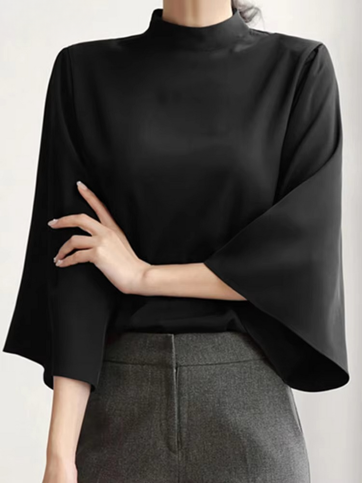 Blouse With Stand-Up Collar And Bell Sleeves