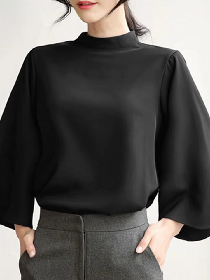 Blouse With Stand-Up Collar And Bell Sleeves