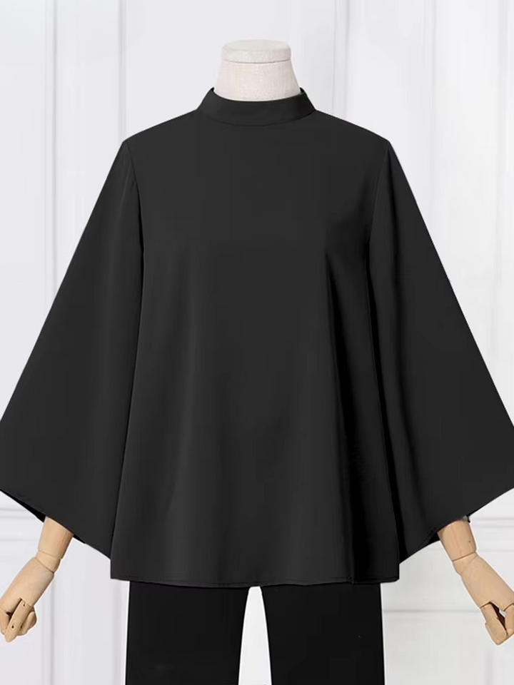 Blouse With Stand-Up Collar And Bell Sleeves