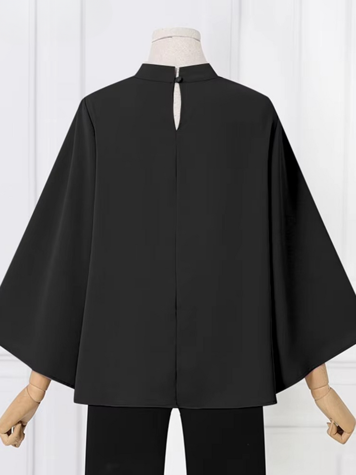 Blouse With Stand-Up Collar And Bell Sleeves