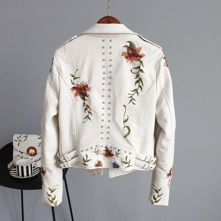 Bonda floral leather jacket with handcrafted details.