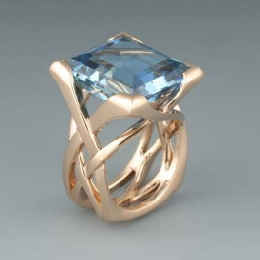 Nivette | Vintage Rose Gold Blue Zirconia Ring For Women