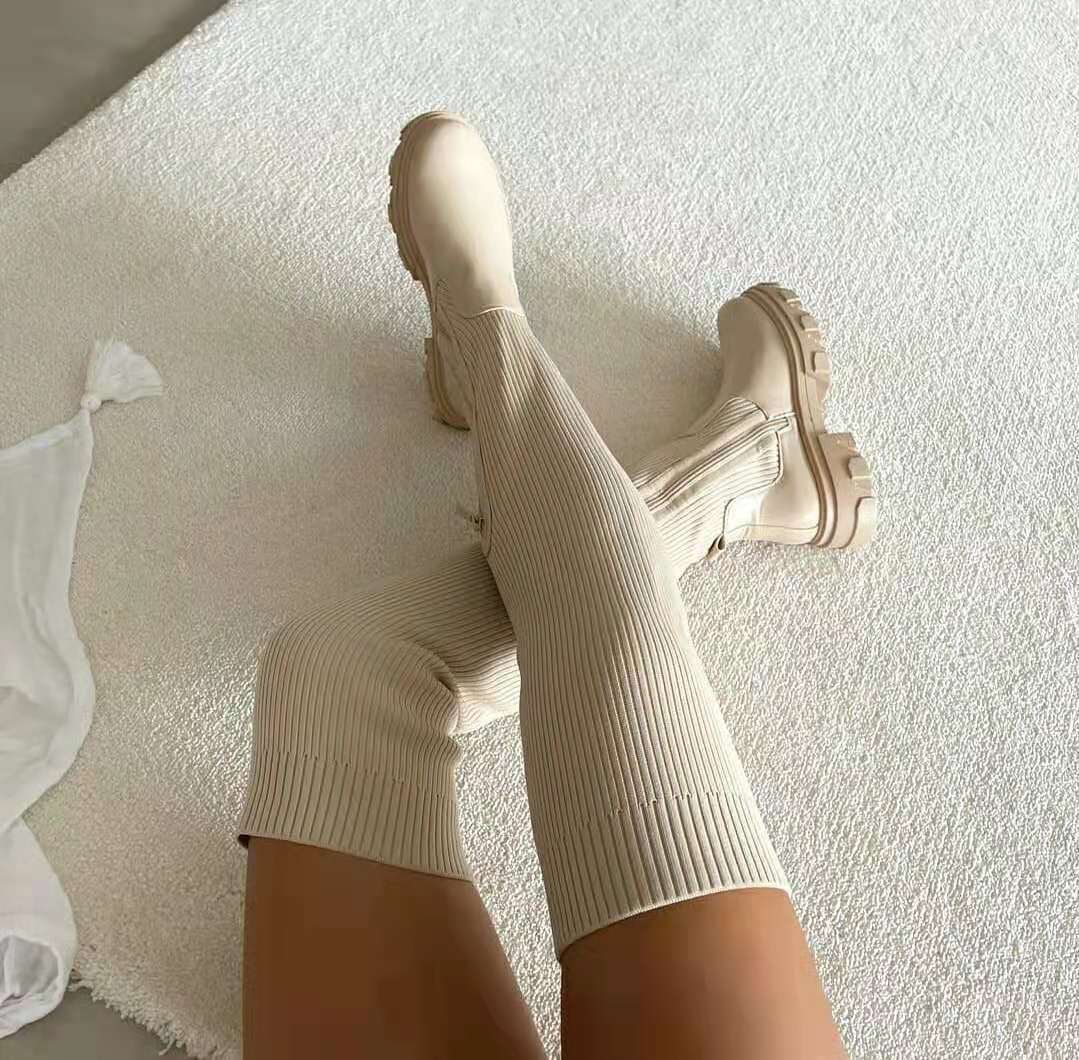 Chic Winter Overknee Sock Boots For Women