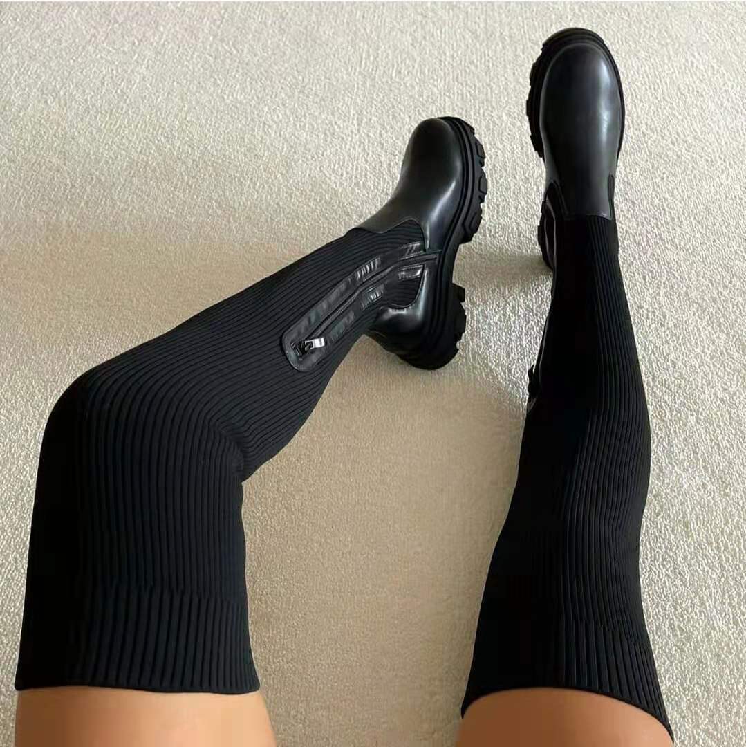 Chic Winter Overknee Sock Boots For Women