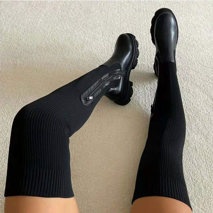 Chic Winter Overknee Sock Boots For Women