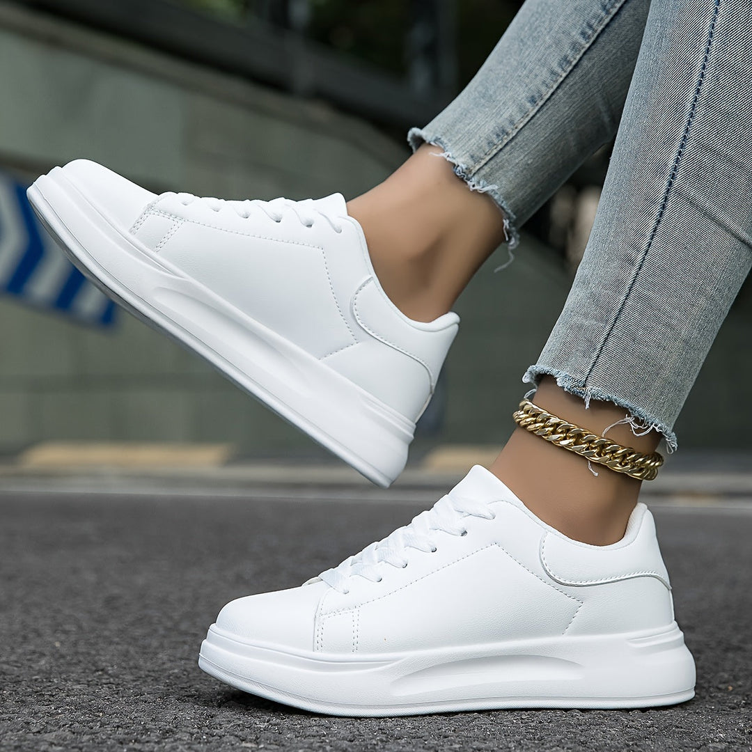 Classic White Lace-up Sneakers For Women