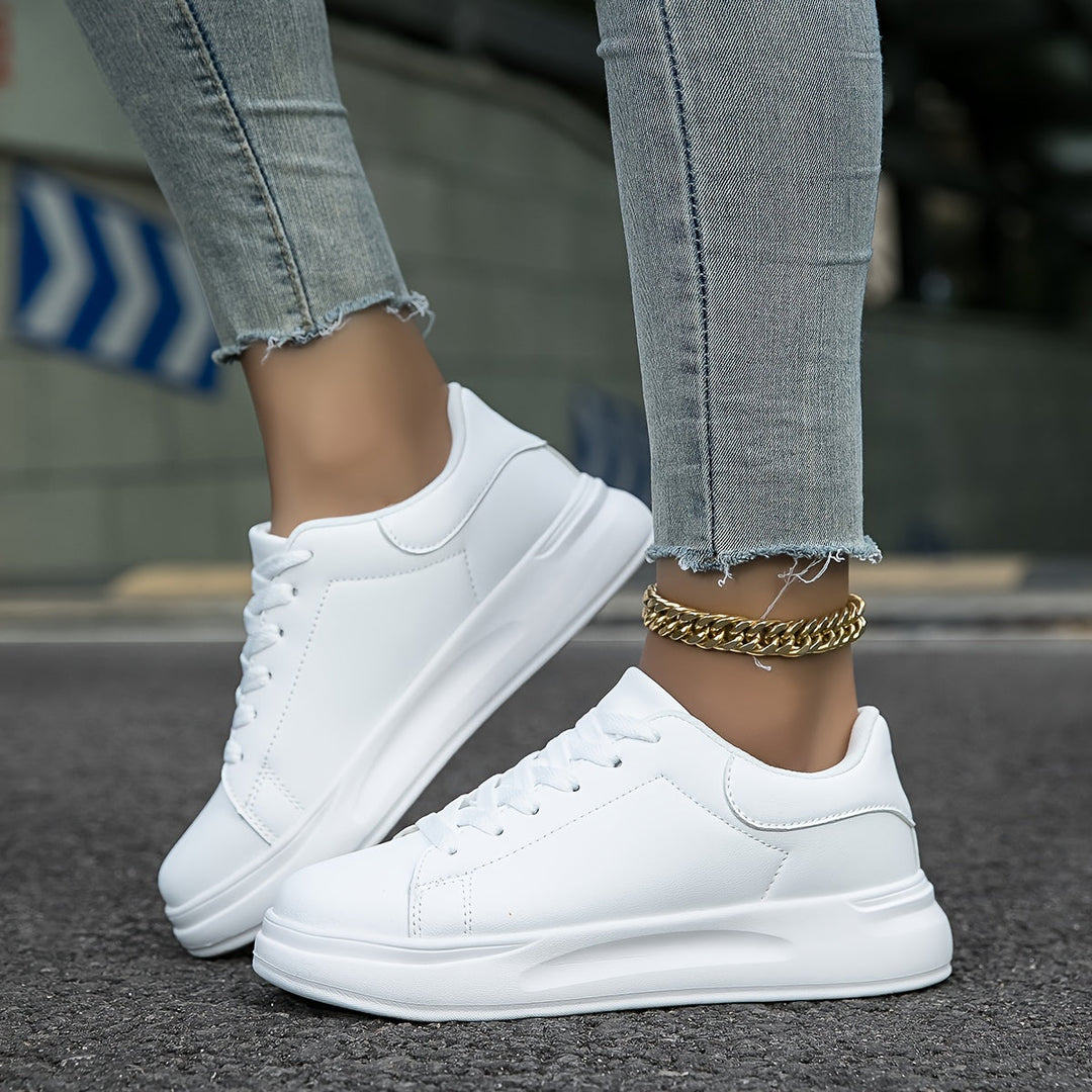 Classic White Lace-up Sneakers For Women