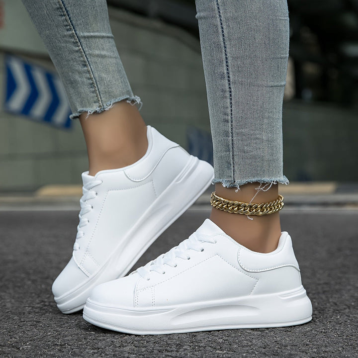 Classic White Lace-up Sneakers For Women