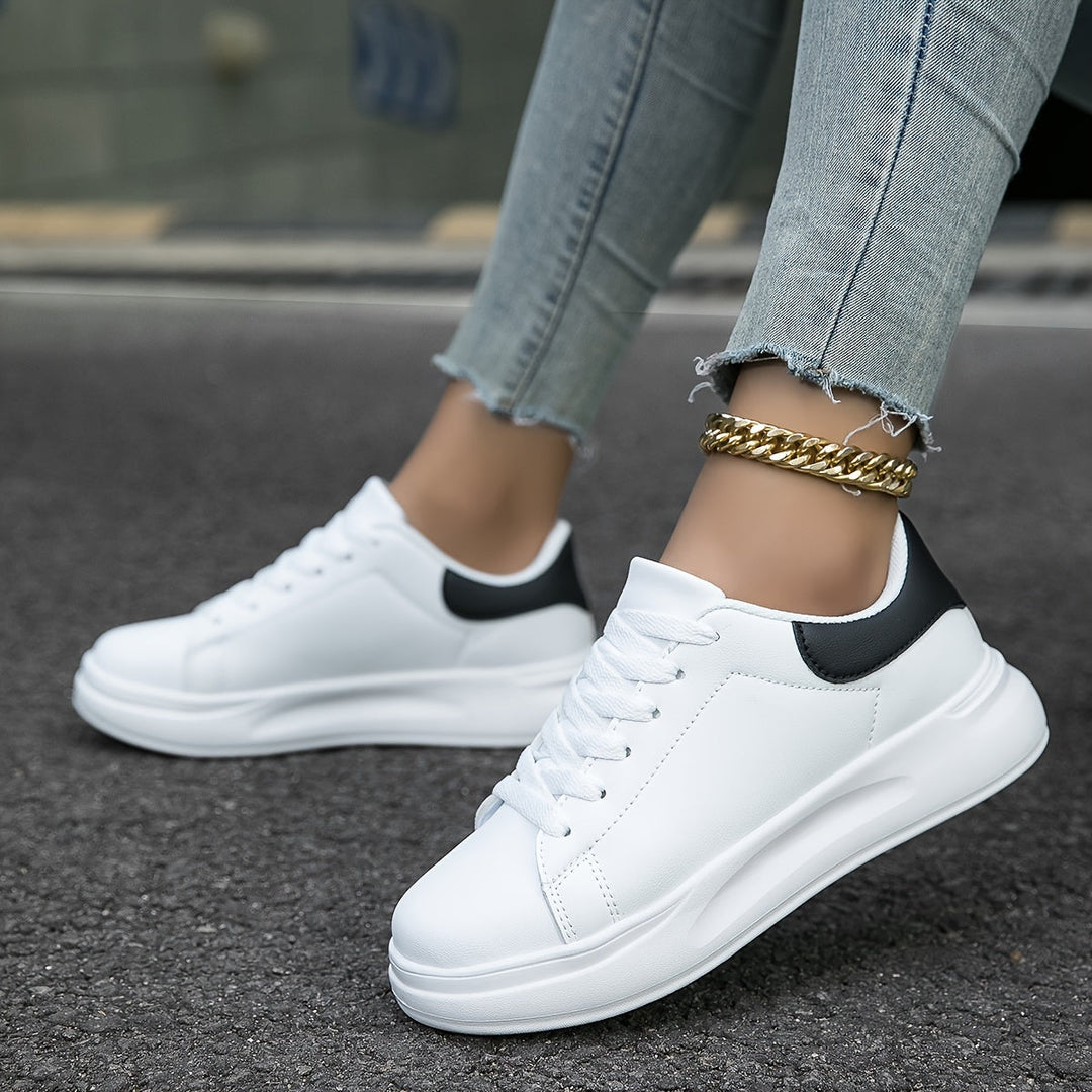 Classic White Lace-up Sneakers For Women