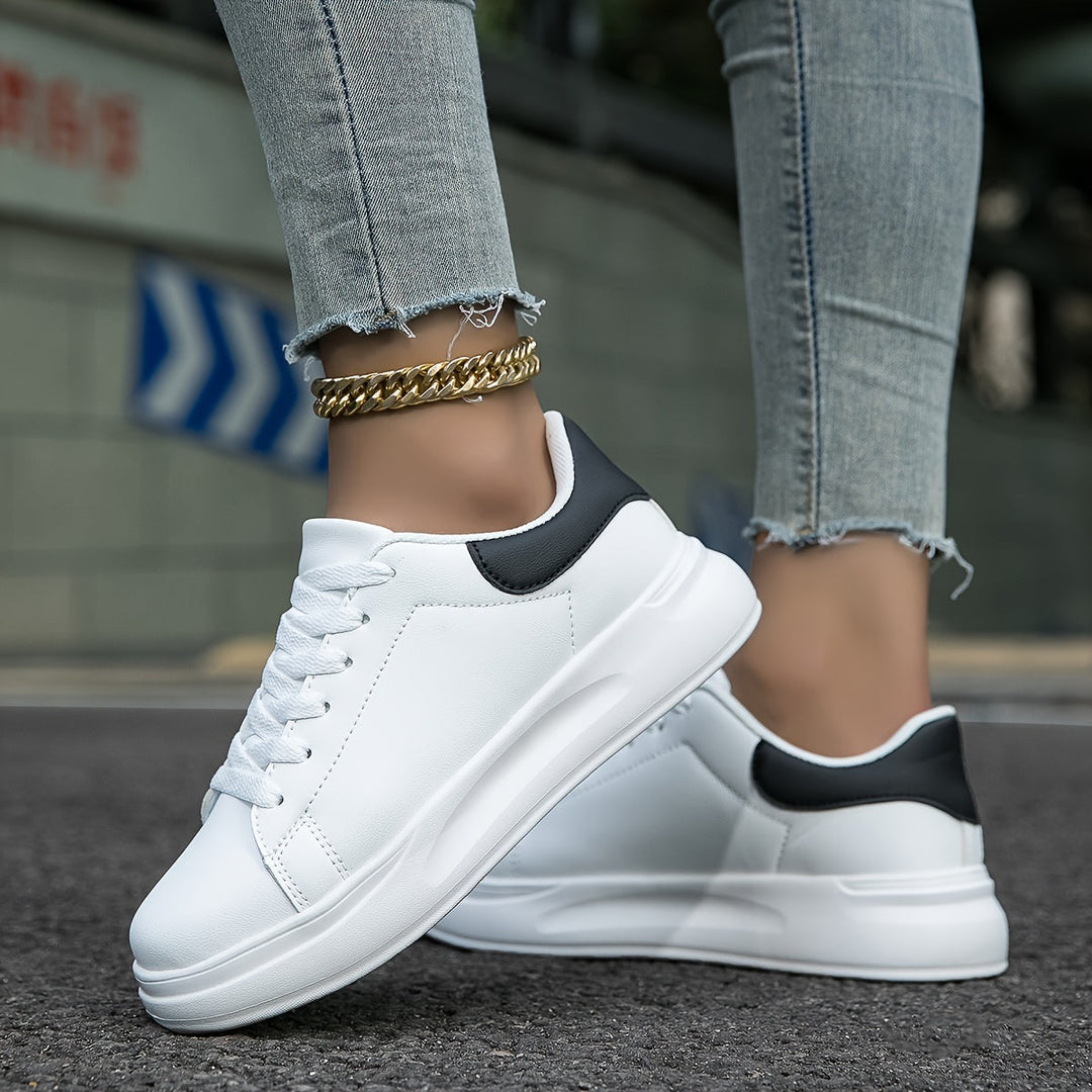 Classic White Lace-up Sneakers For Women