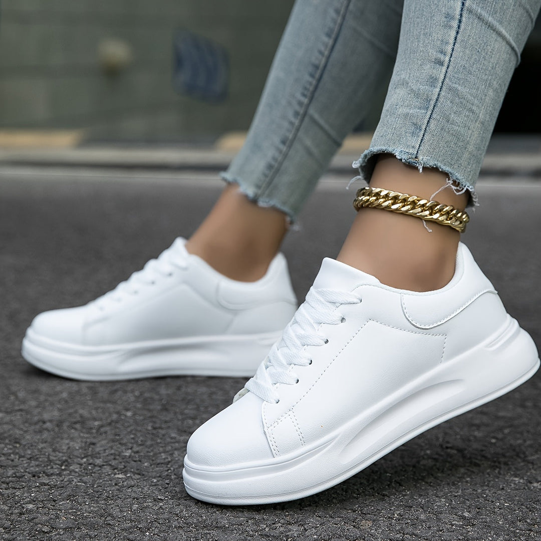 Classic White Lace-up Sneakers For Women