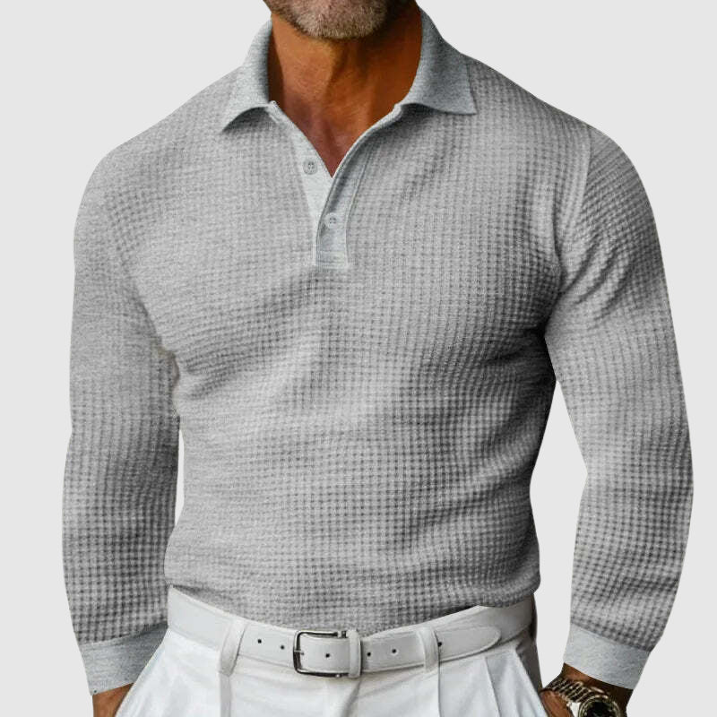 Hendero | Long Sleeve Polo For Men With Textured Fabric