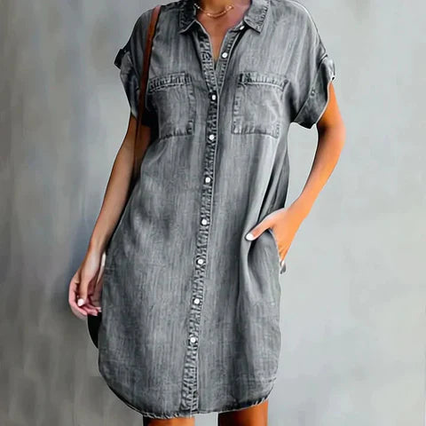 Denim Dress with Waist Tie for Women