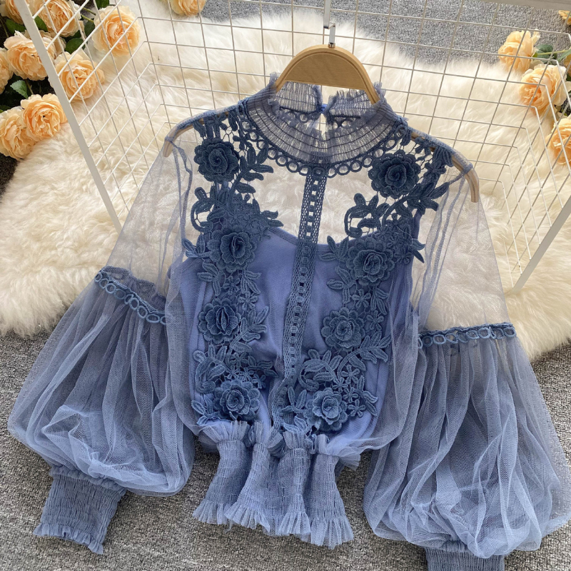 Embroidered Sheer Floral Blouse for Women