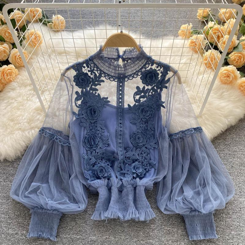 Embroidered Sheer Floral Blouse for Women