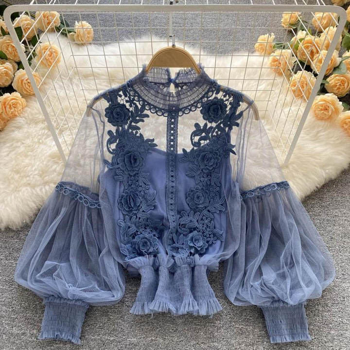 Embroidered Sheer Floral Blouse for Women