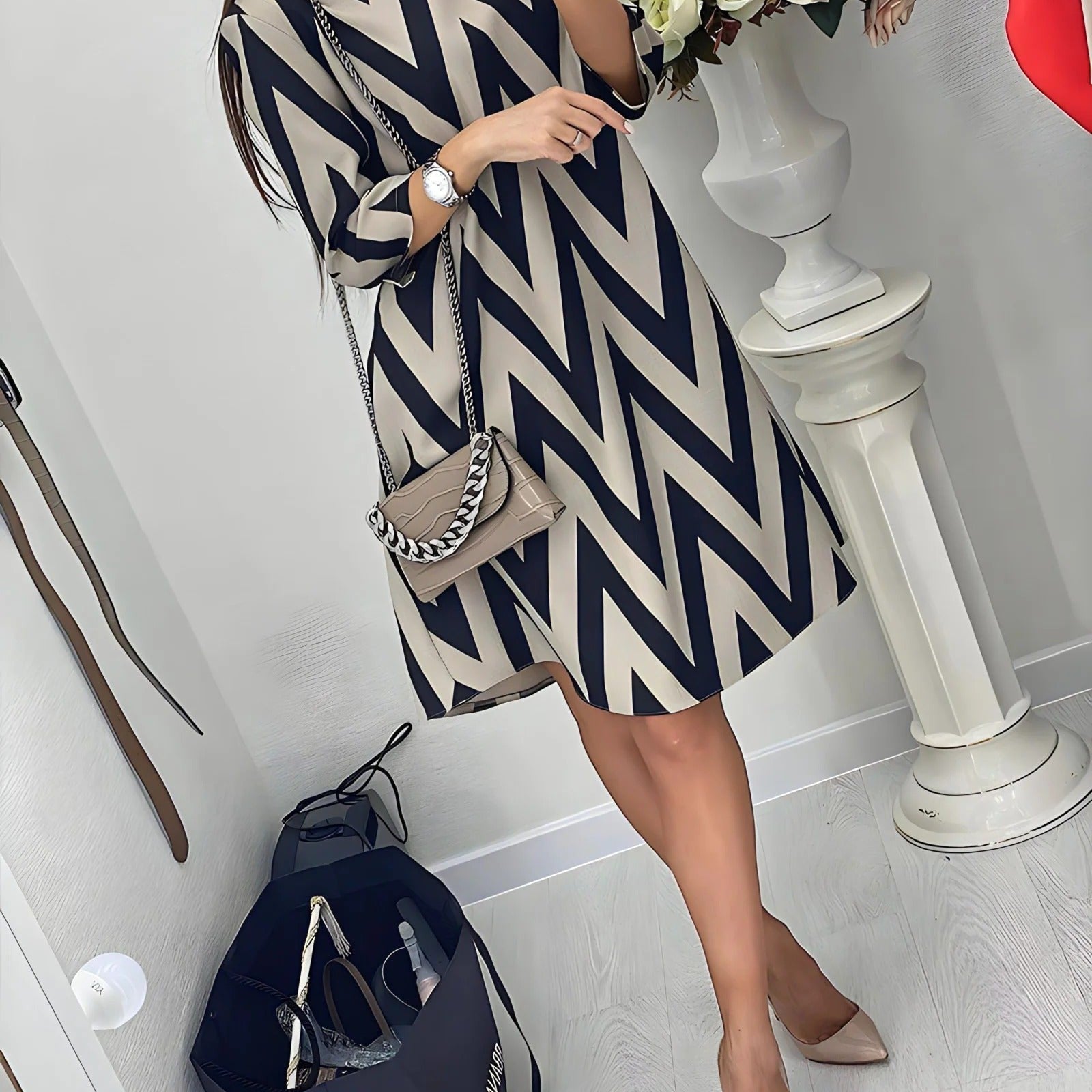 Envy | Stylish patterned dress with 3/4 sleeves