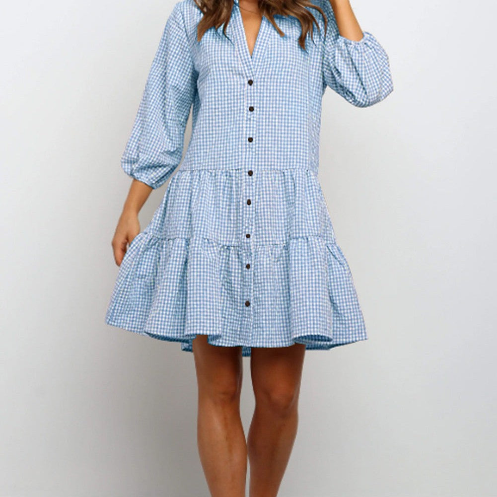 Eva's checked dress with V-neck