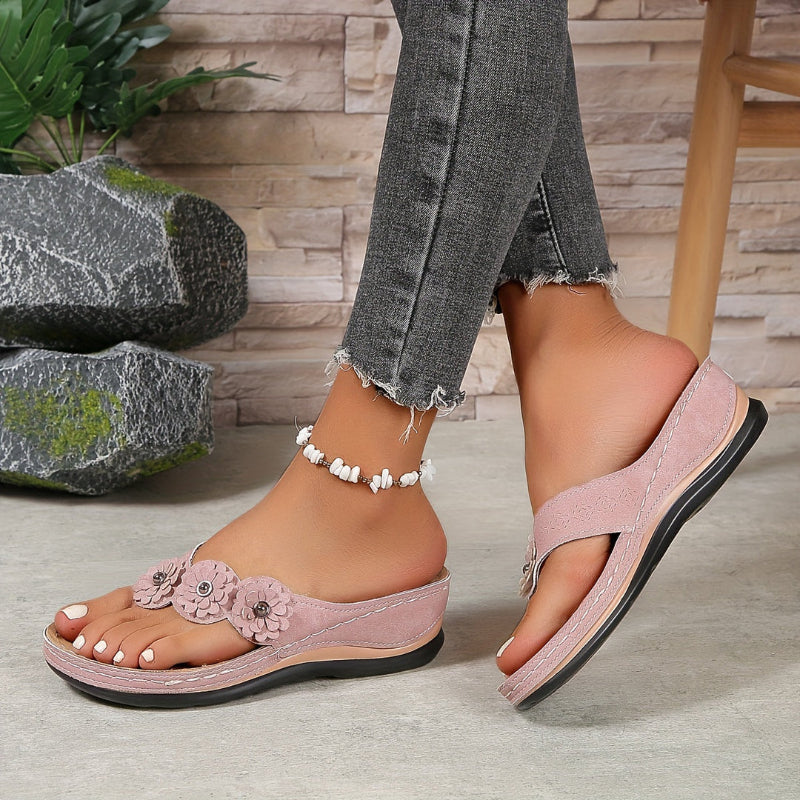 Floral Wedge Toe-Post Sandals for Women