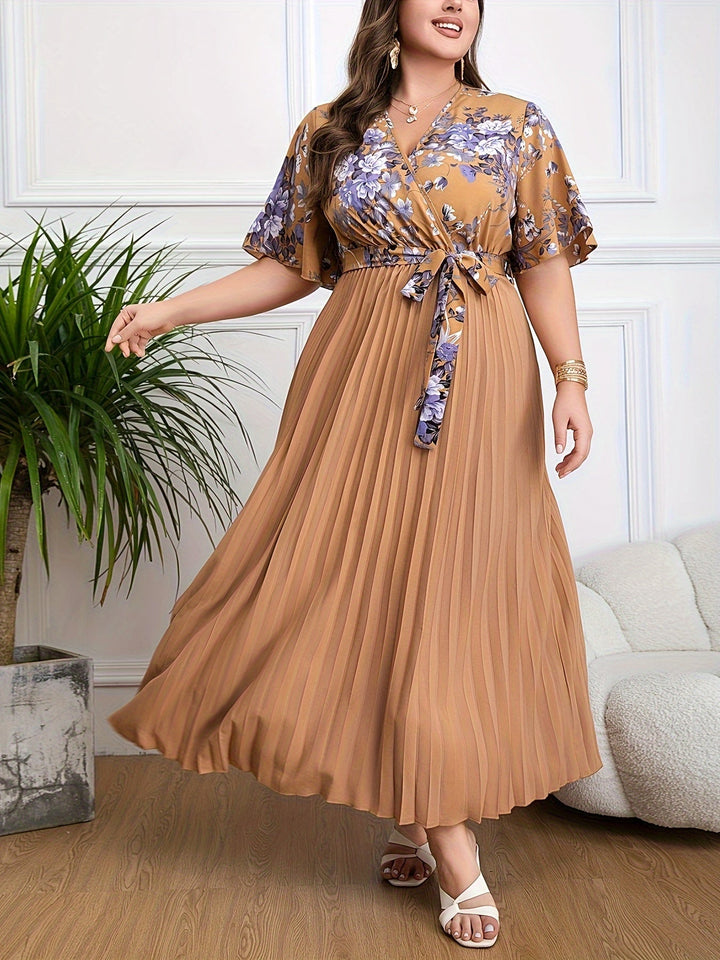 Floral Print Belted Maxi Dress for Women