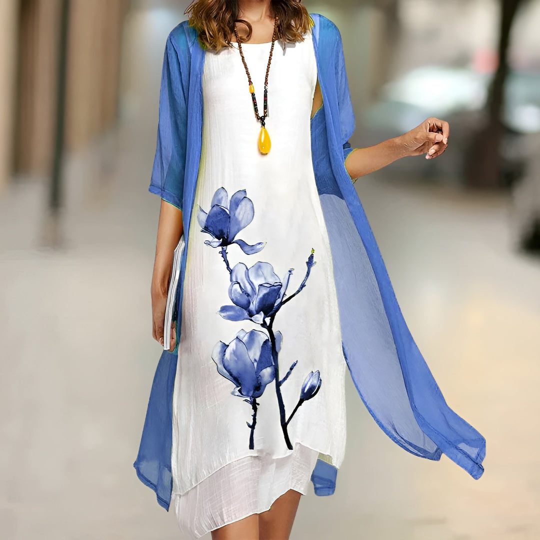 Floral Print Midi Dress with Cardigan for Women