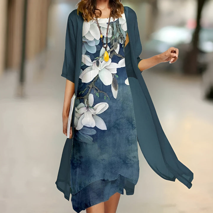 Floral Print Midi Dress with Cardigan for Women